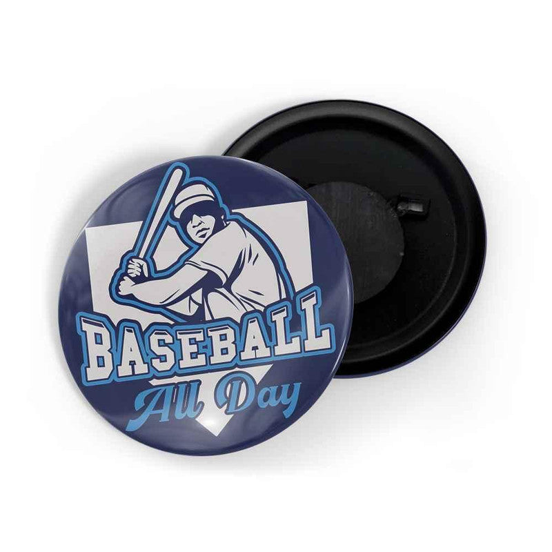 dhcrafts Blue color Round Fridge Magnet Baseball All Day Glossy Finish Design Pack of 1 (58 mm)